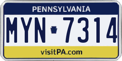 PA license plate MYN7314