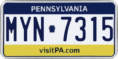 PA license plate MYN7315