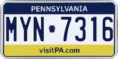 PA license plate MYN7316