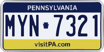 PA license plate MYN7321