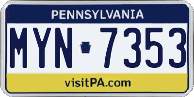 PA license plate MYN7353
