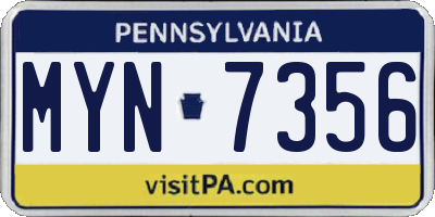 PA license plate MYN7356