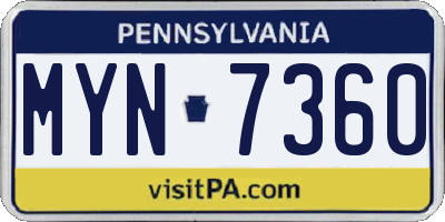 PA license plate MYN7360
