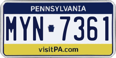 PA license plate MYN7361