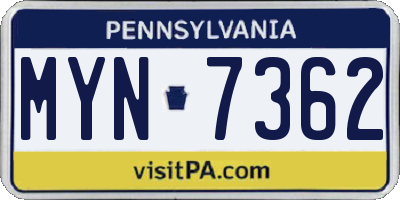 PA license plate MYN7362