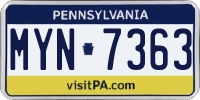 PA license plate MYN7363