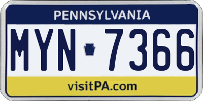 PA license plate MYN7366