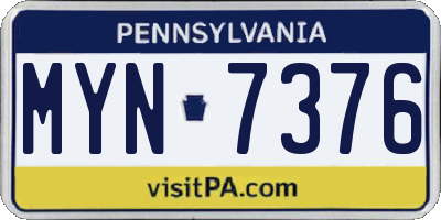 PA license plate MYN7376