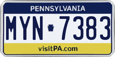 PA license plate MYN7383