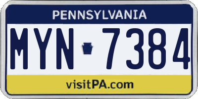 PA license plate MYN7384