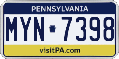 PA license plate MYN7398