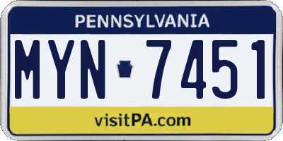 PA license plate MYN7451
