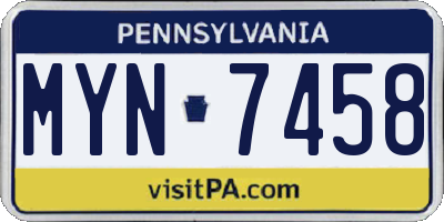 PA license plate MYN7458