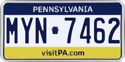 PA license plate MYN7462