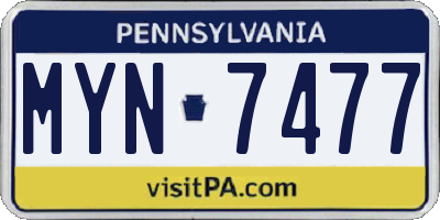 PA license plate MYN7477