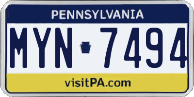 PA license plate MYN7494