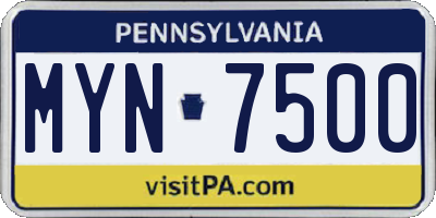 PA license plate MYN7500