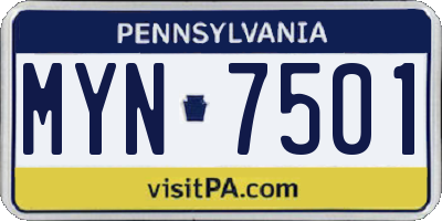 PA license plate MYN7501