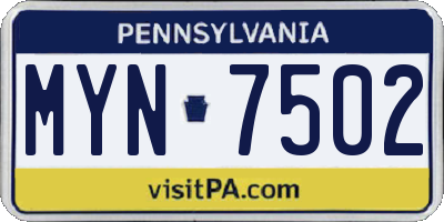PA license plate MYN7502