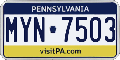 PA license plate MYN7503