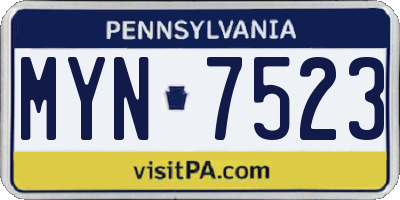 PA license plate MYN7523