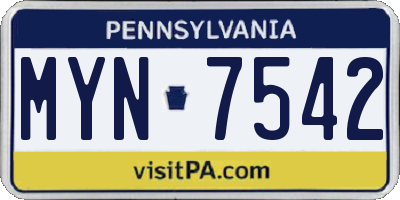 PA license plate MYN7542