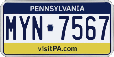 PA license plate MYN7567