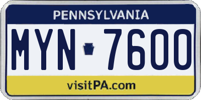 PA license plate MYN7600
