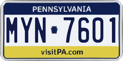 PA license plate MYN7601