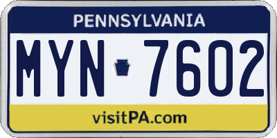 PA license plate MYN7602