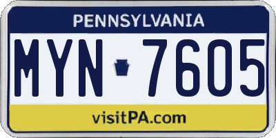 PA license plate MYN7605