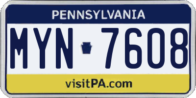 PA license plate MYN7608