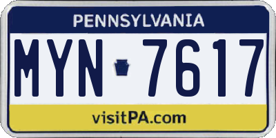 PA license plate MYN7617