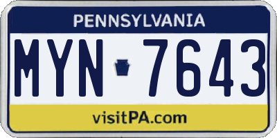 PA license plate MYN7643