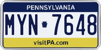 PA license plate MYN7648