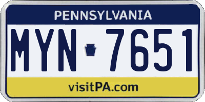 PA license plate MYN7651