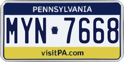 PA license plate MYN7668