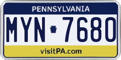 PA license plate MYN7680