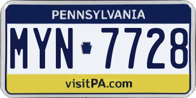 PA license plate MYN7728