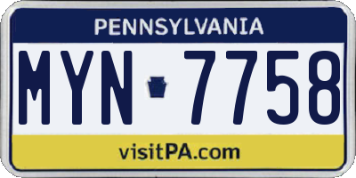 PA license plate MYN7758