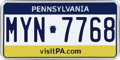 PA license plate MYN7768