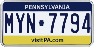 PA license plate MYN7794
