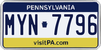 PA license plate MYN7796