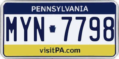 PA license plate MYN7798