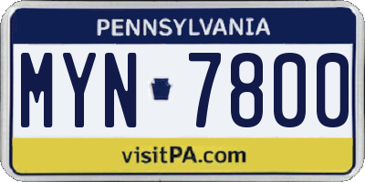 PA license plate MYN7800