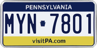 PA license plate MYN7801