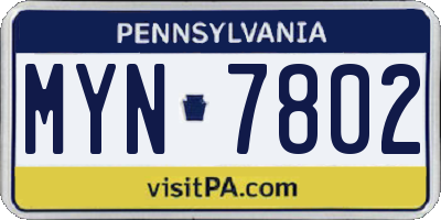 PA license plate MYN7802