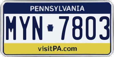 PA license plate MYN7803