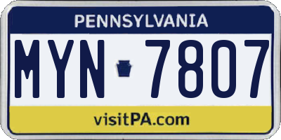 PA license plate MYN7807