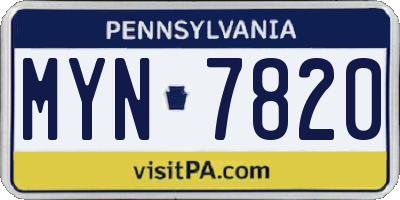PA license plate MYN7820